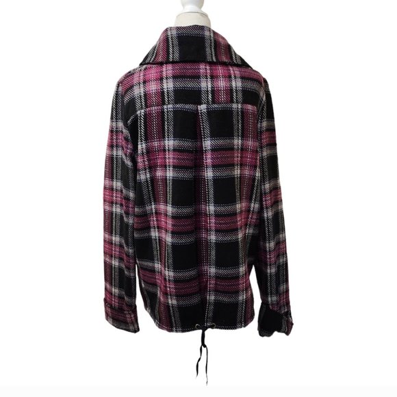 Roxy Plaid Button Close Jacket Coat XL Purple/Black/White Polyester Blend - Picture 3 of 7